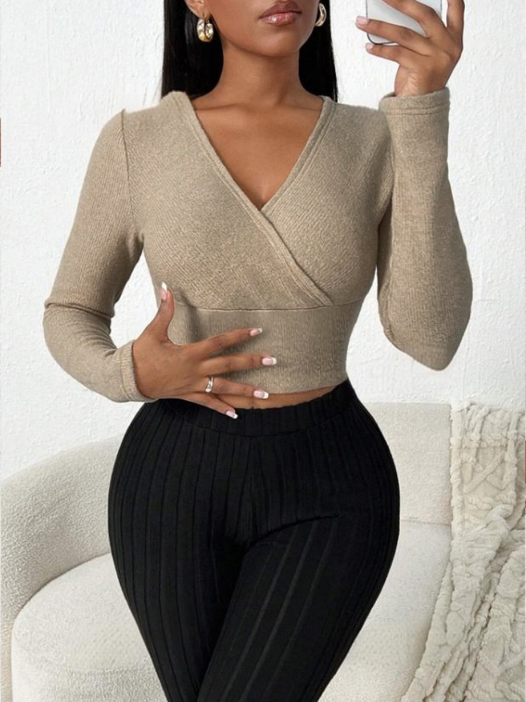 Damen Langarm-Crop-Top mit V-A – Street Fashion Y2K Bewertung und Preis