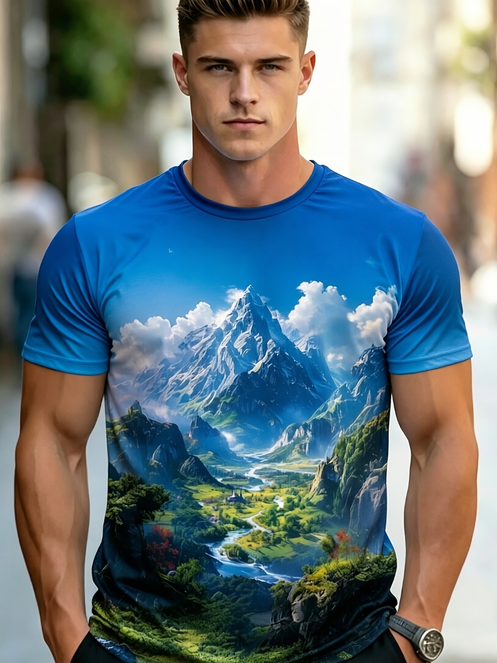 Herren-T-Shirt mit 3D-Druck, B – Street Fashion Y2K Bewertung und Preis