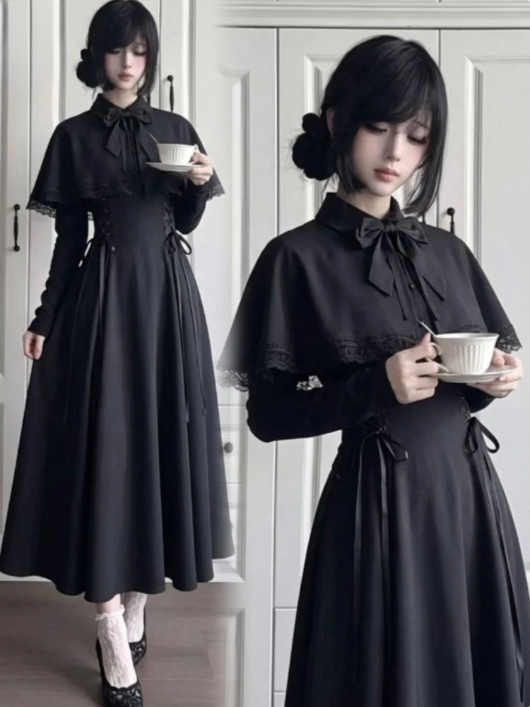Schwarzes Gothic-Lolita-Midikl – Fashion Street Night Bewertung und Preis