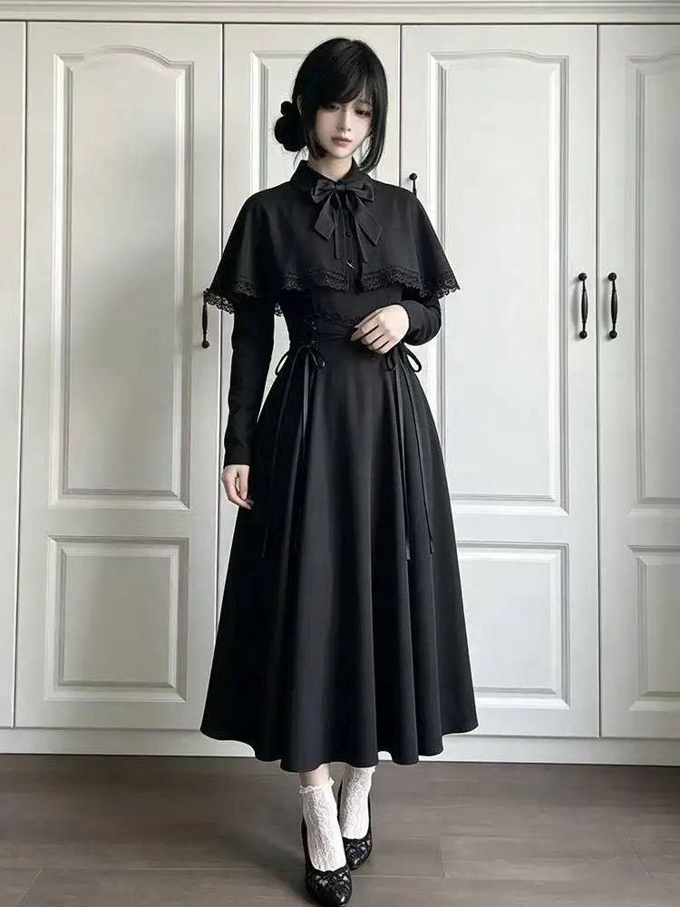 Schwarzes Gothic-Lolita-Midikl – Fashion Street Night Bewertung und Preis